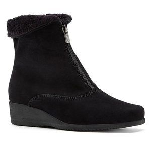 LA CANADIENNE Emerson Suede Faux Fur Lined Wedge Boot Black 9 M